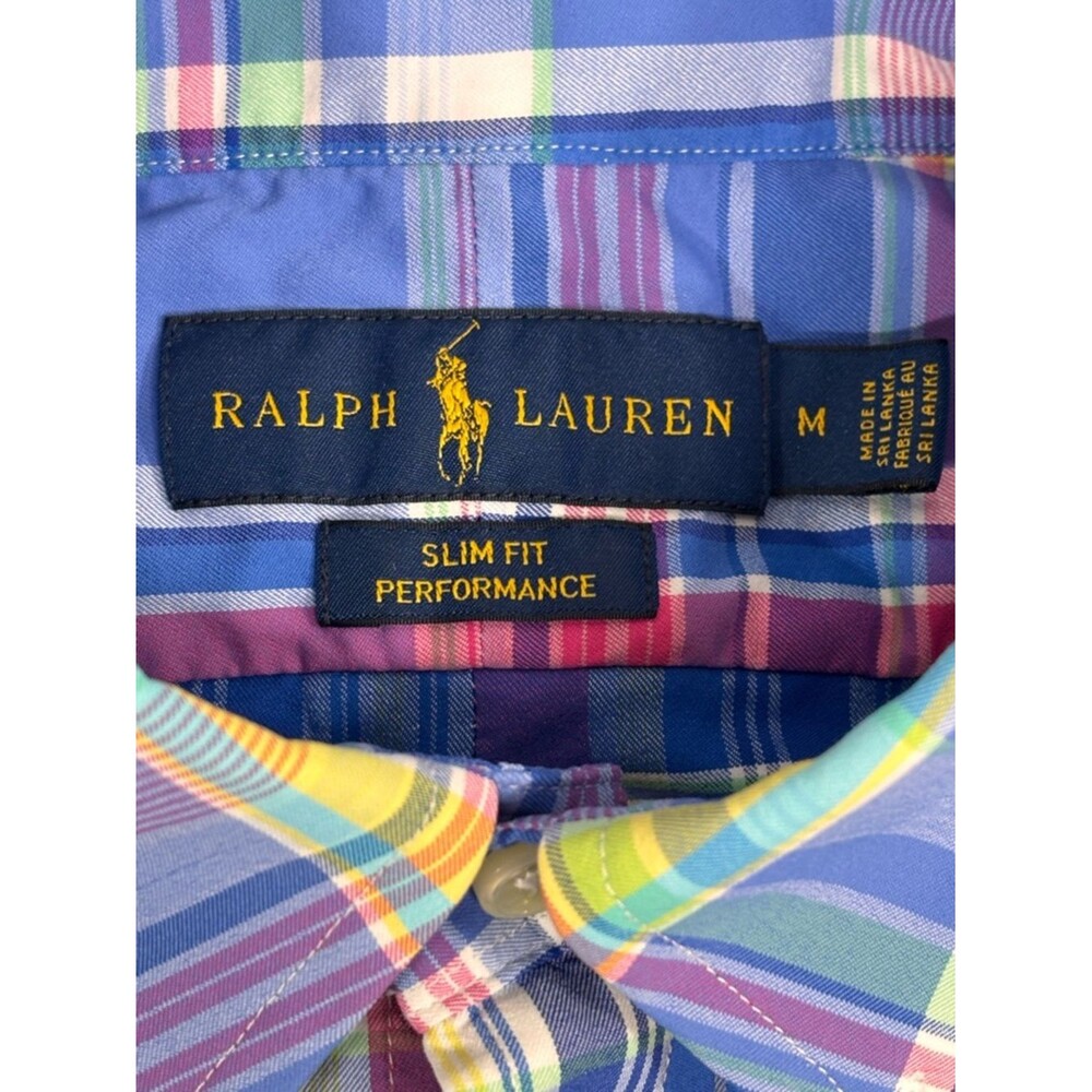 Ralph Lauren French Blue Plaid Long Sleeve Preppy Casual Performance Shirt M